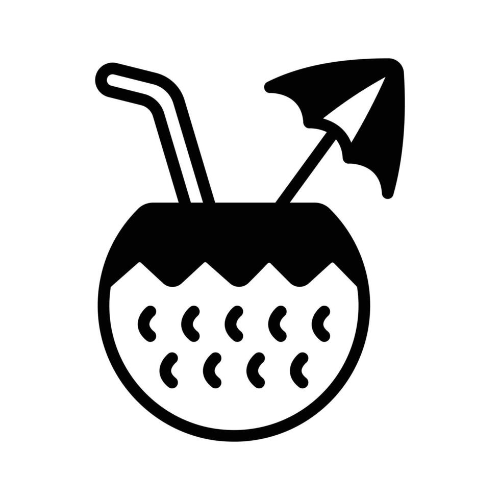 Tropical coconut drink with an umbrella, symbolizing vacation vibes..,. vector