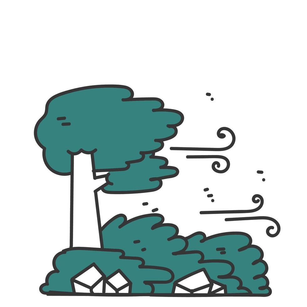 a cartoon tree with a wind and bush grass vector