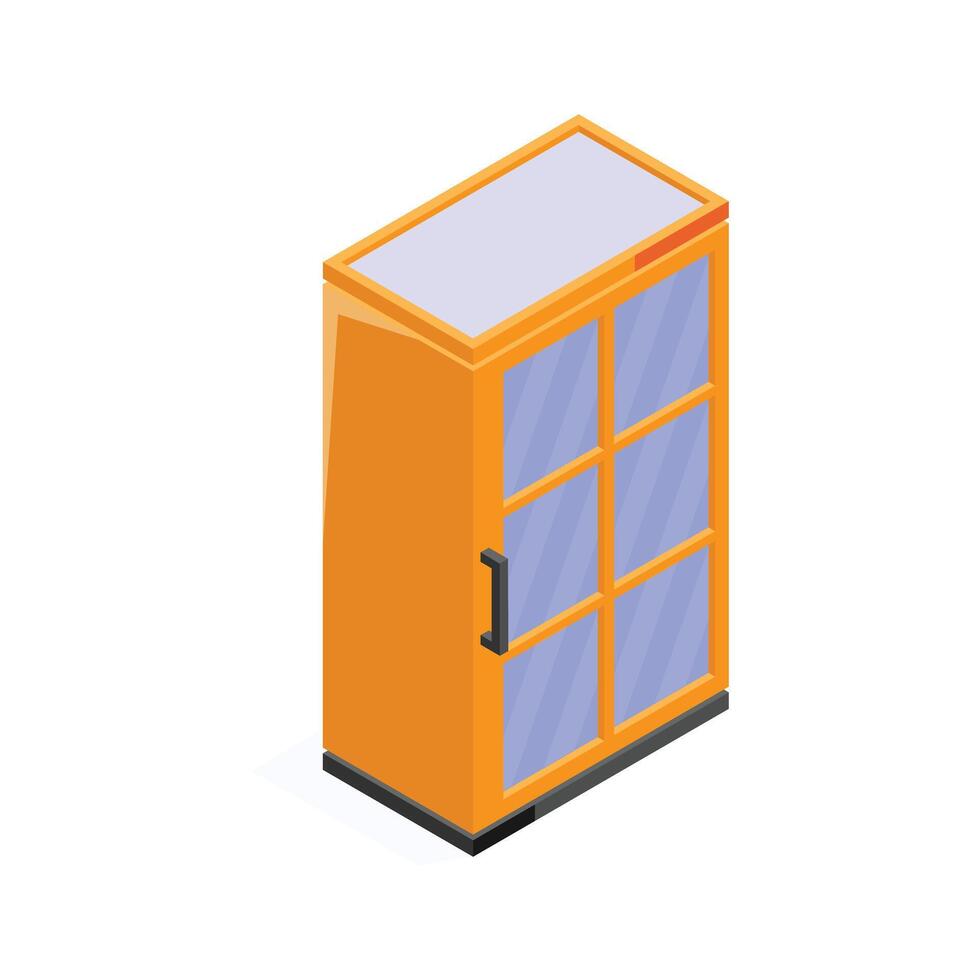 A stylish wooden cupboard with glass doors for display. vector