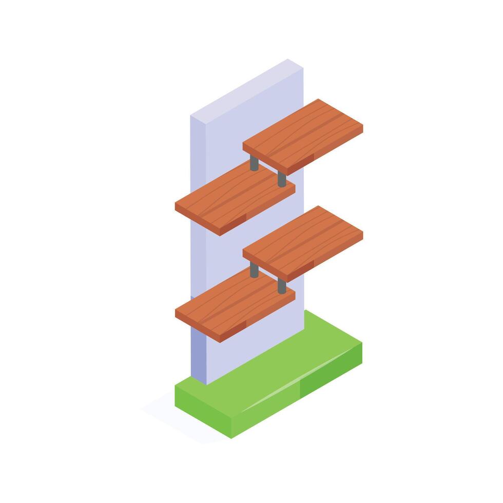 Modern wooden floating wall shelves, space saving and stylish. vector