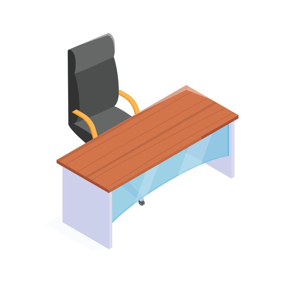 A modern office desk with an ergonomic chair for comfortable working. vector