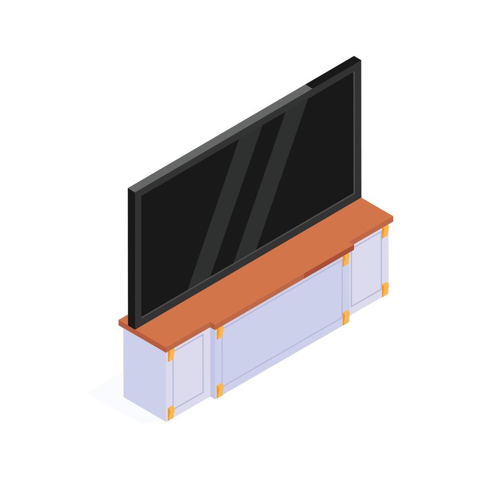A modern TV unit with shelves for storage and decoration., vector