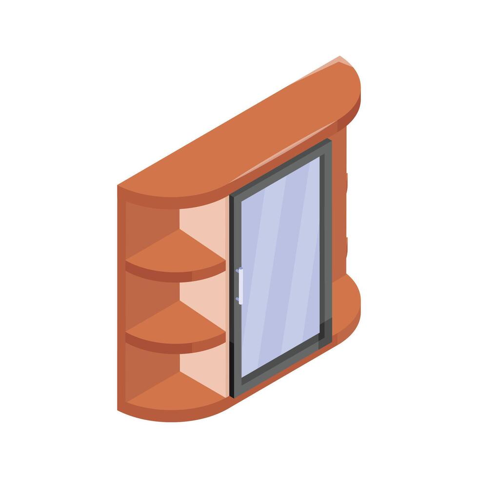 A unique wooden corner shelf with a built in mirror vector