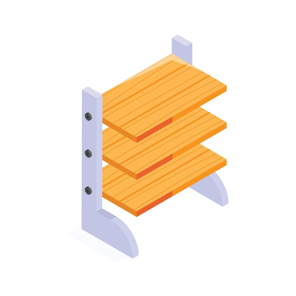 A wooden wall mounted shelf with multiple levels for storage. vector