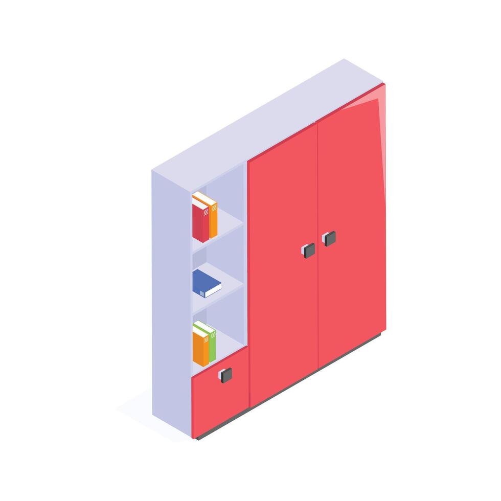 A vibrant, double door wardrobe rendered in an isometric style. vector