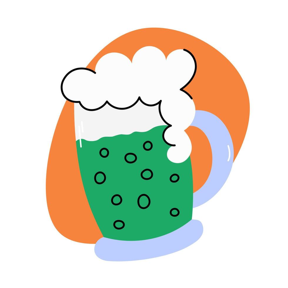 Irish green beer mug. illustration. Glass mug of foamy beer. Alcoholic drink, beverage. Isolated design element, object vector