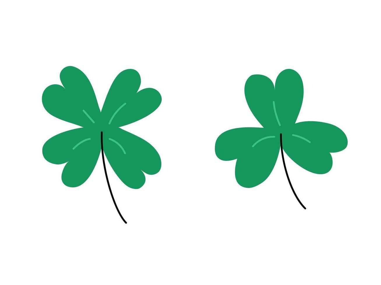 Shamrock, clover isolated. Cute Saint Patricks Day lucky symbol. Four and three leaves. Flat illustration. Irish Patricks Day March 17 design elements vector
