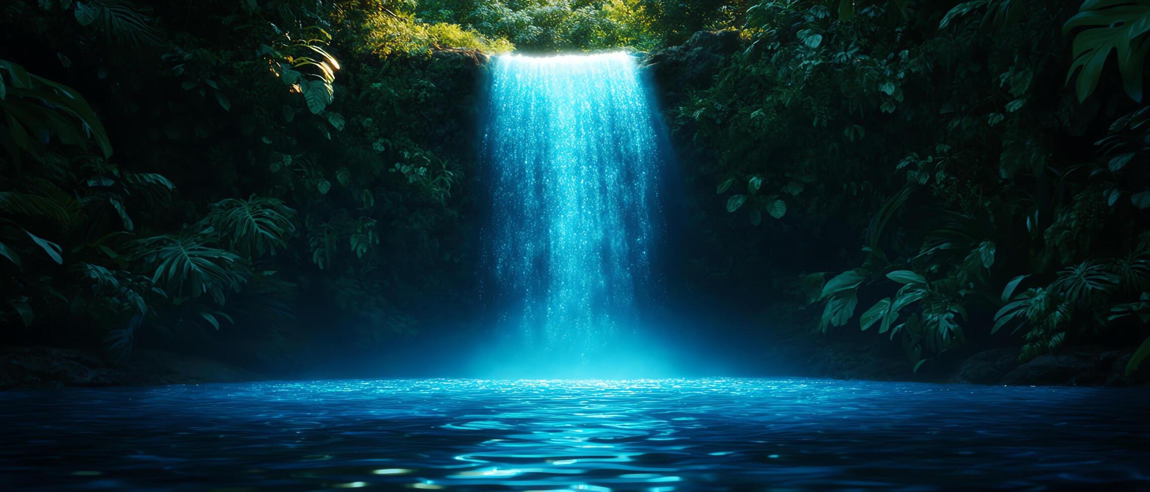 Lush waterfall cascading into tranquil pool. photo