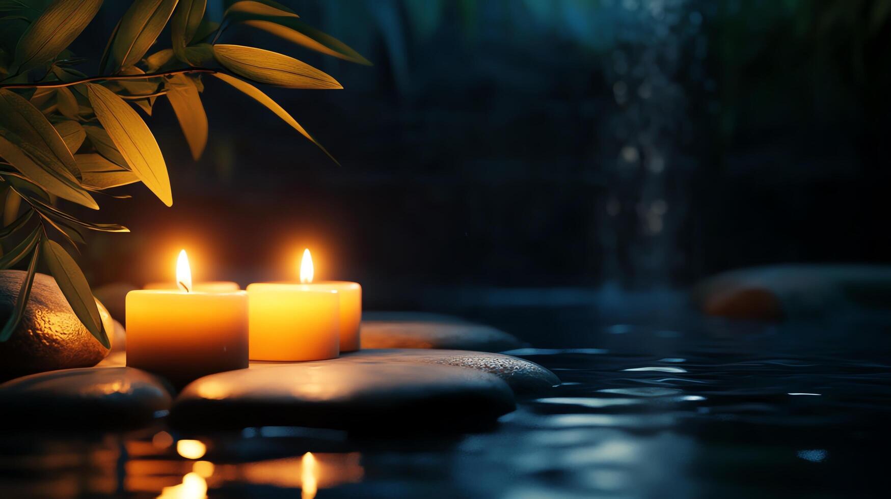 Tranquil candles illuminate serene water scene. photo