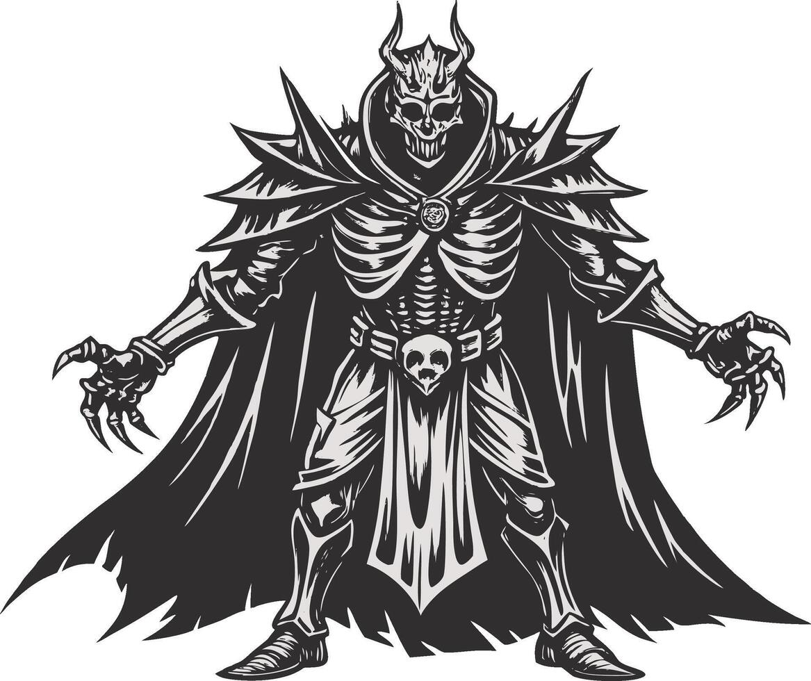 a black and white illustration of a skeleton with a sword vector