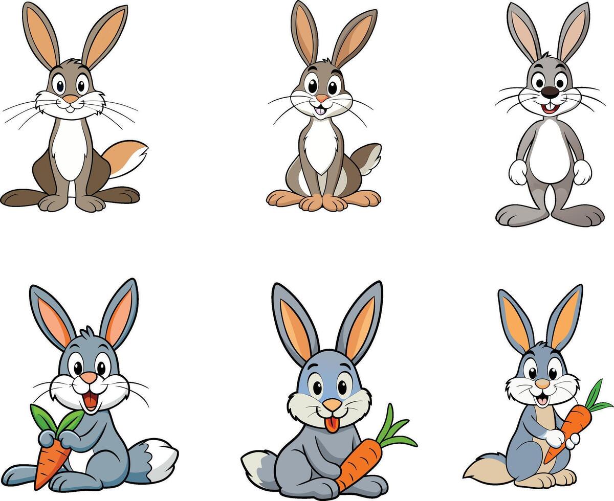 cartoon rabbits with carrots on a white background vector