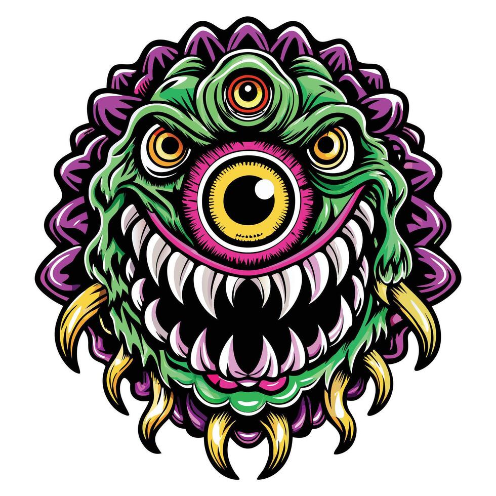 a monster head with large eyes and teeth vector