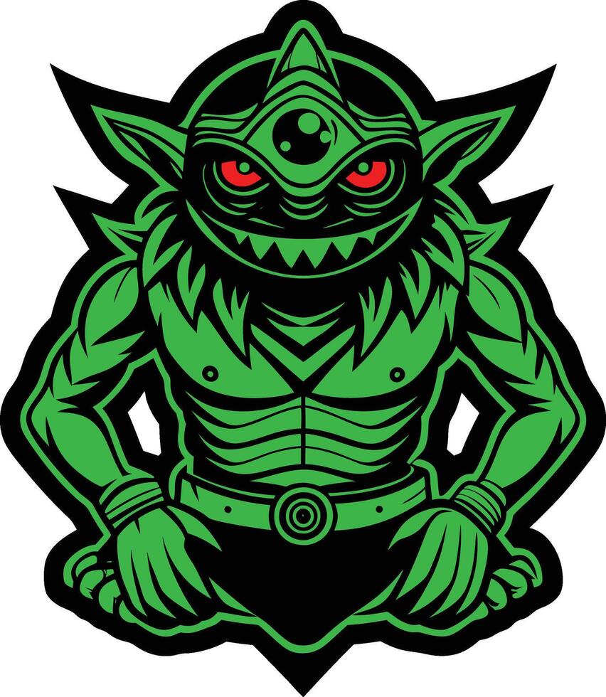 a green and black monster with red eyes vector