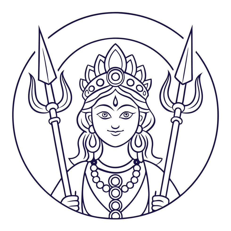 the goddess of hinduism is holding two spears vector