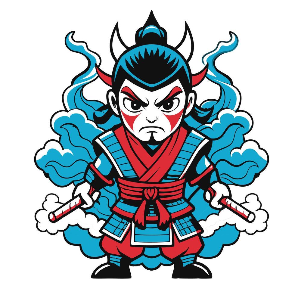 a cartoon samurai with a sword and a cloud vector