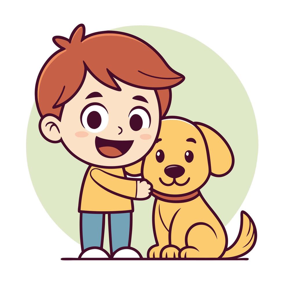 boy with dog illustration vector