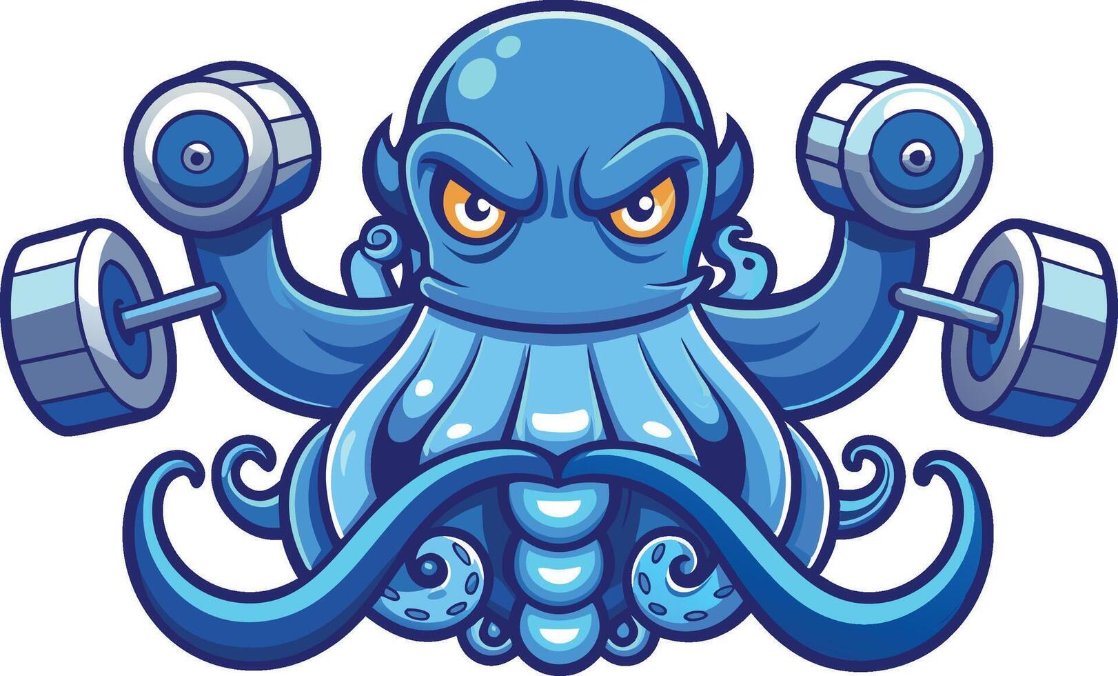 an octopus character with a dumbbell vector