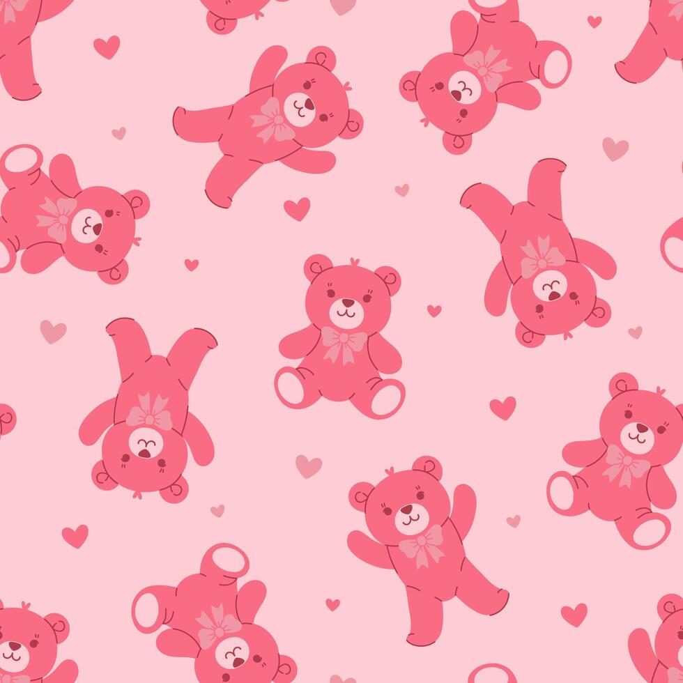 Seamless pattern with pink teddy bears and hearts. graphics. vector