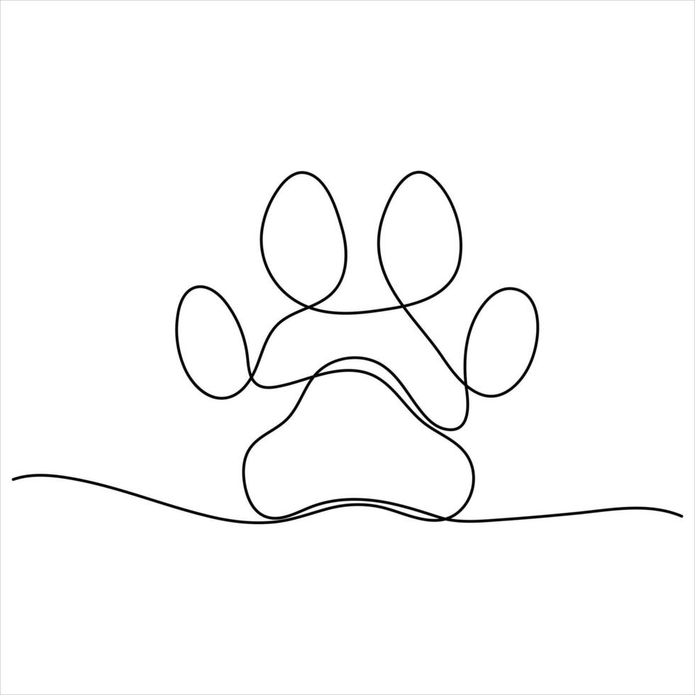 Single continuous line drawing of Paw footprints of dog or cat Minimalist style illustration vector