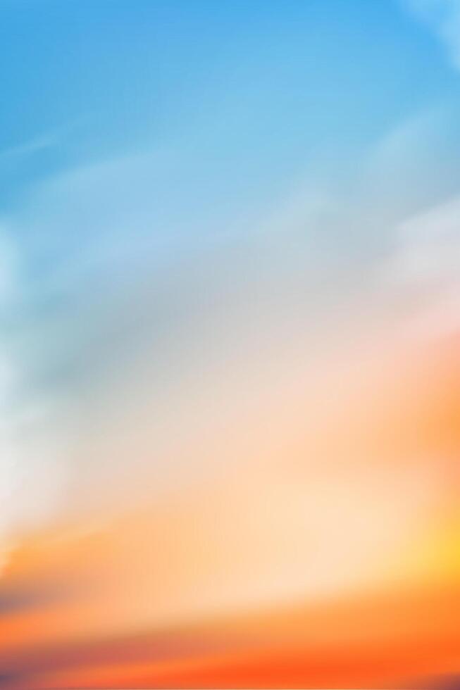 Sky Sunset,Cloud Background.Summer Sunrise sky in blue,yellow,orange over sea in morning, cartoon sundown on beach in evening,Spring sky dramatic sunny.Winter climate for Nature Background vector