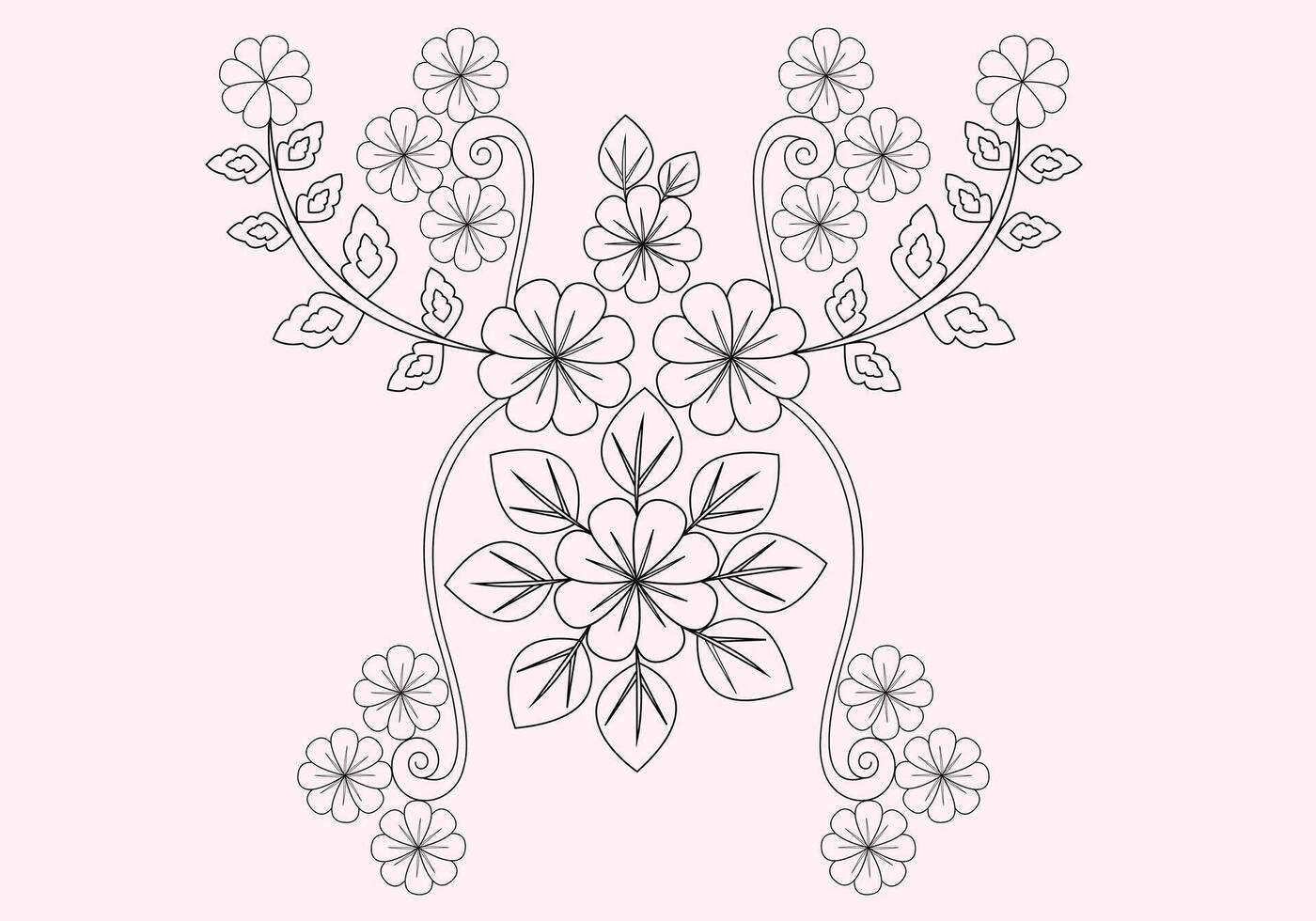 Flower pattern for embroidery elements Bundle With Leaves Coloring Page Graphic Elements Outline vector