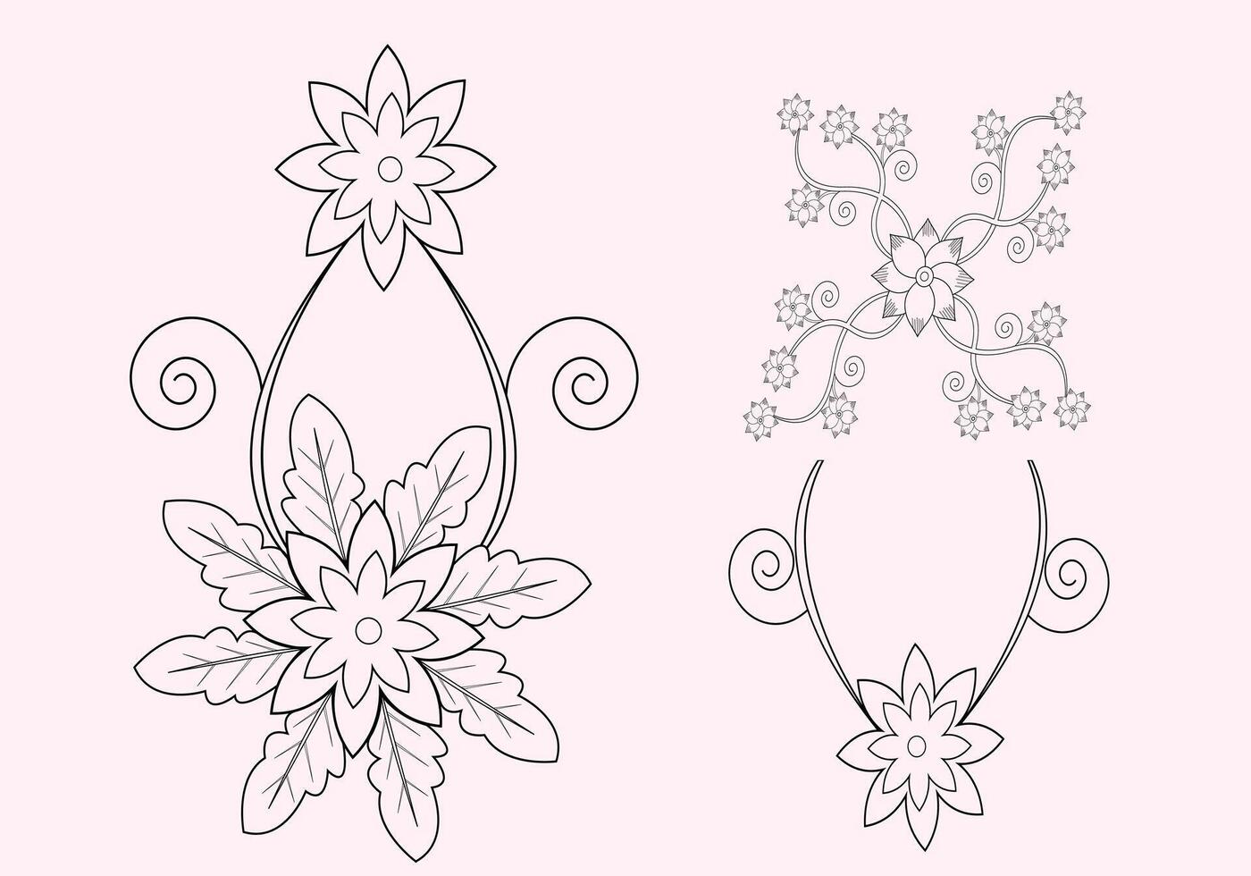 Flowers pattern for embroidery, kids and adults flower coloring book page Bundle illustration element vector
