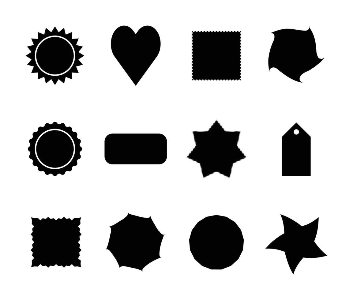 Collection of black trade labels and shape set design vector