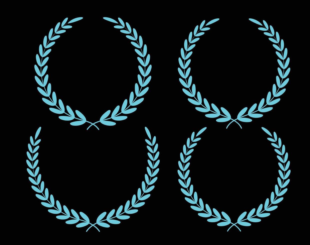 Sky color laurel leaf wreaths collection on a black background vector