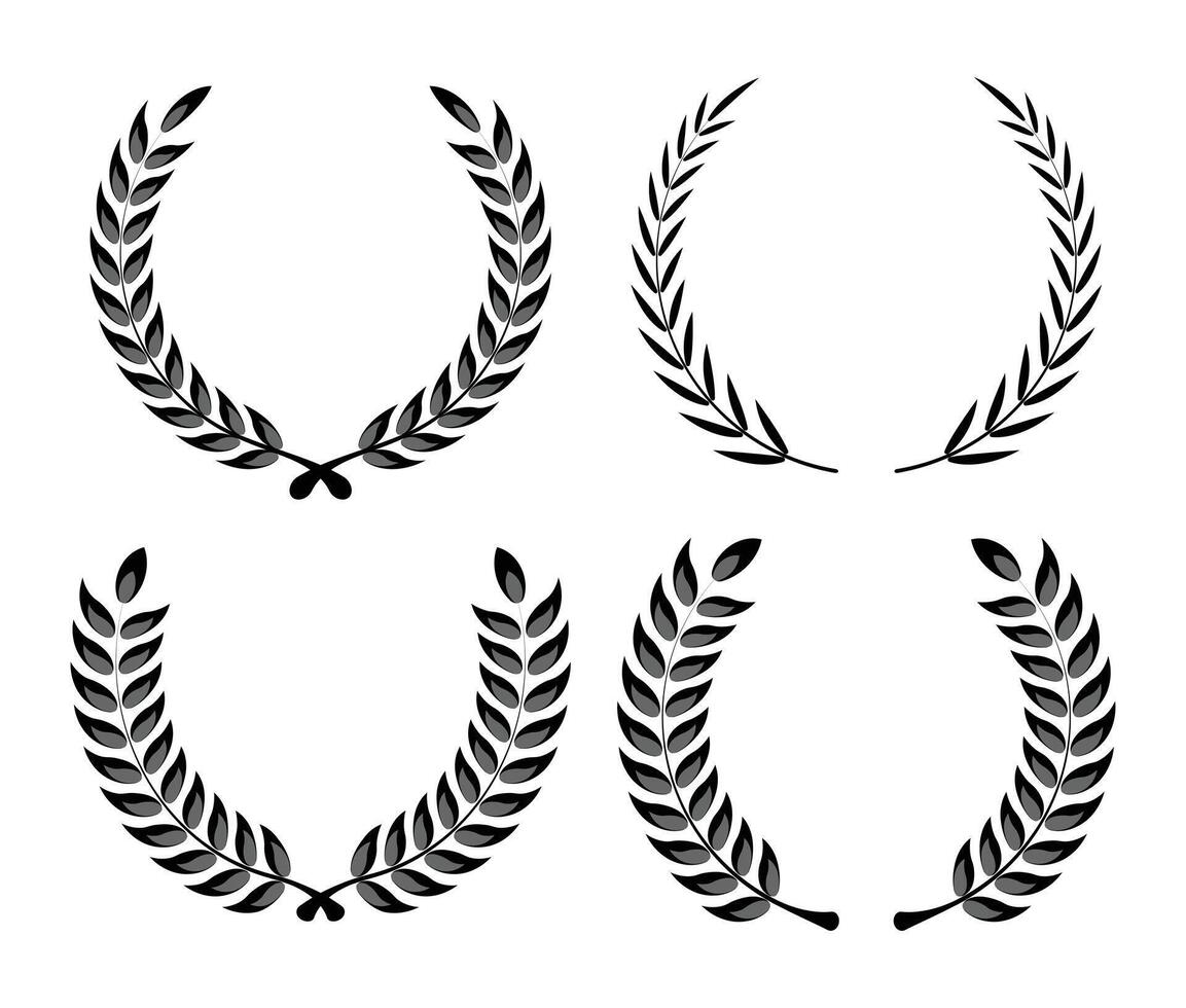 Black silhouette circular laurel foliate set vector