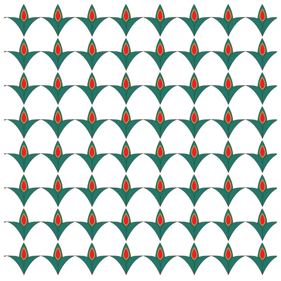 A repeating pattern of green leaf shapes with red teardrop designs arranged in a grid on a white background. vector