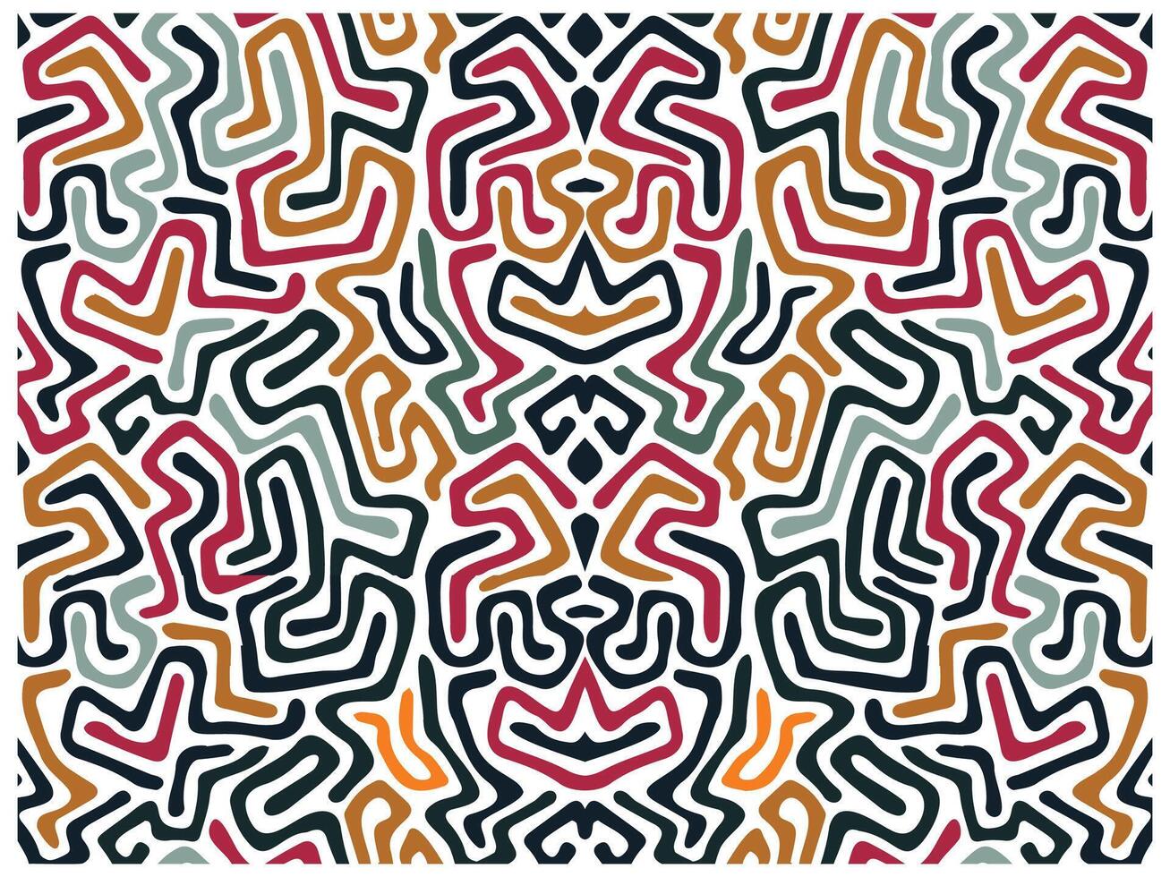 Colorful abstract pattern featuring curvy, intertwining lines in shades of red, black, green, and orange on a white background. vector