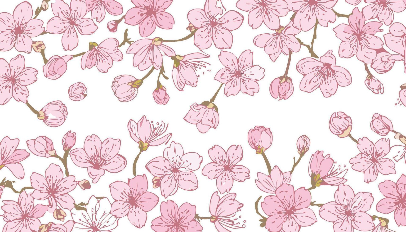 pink hand drawn style sakura flowers pattern illustration vector
