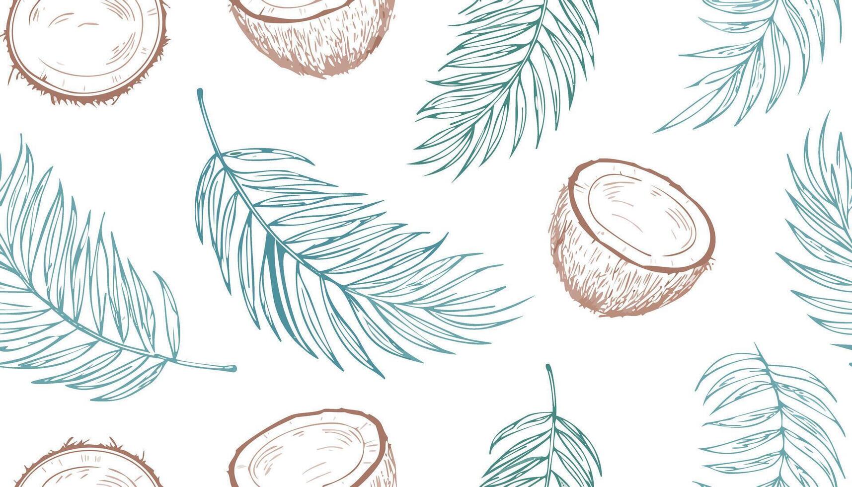landscape coconut shell line art seamless pattern vector