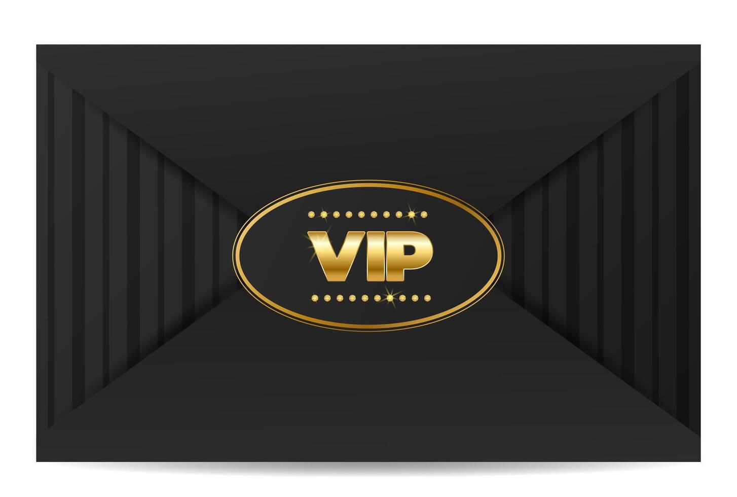 Elegant vintage invitation envelope with vip logo and gold brilliants on black background. illustration for casino, party, award, business vector