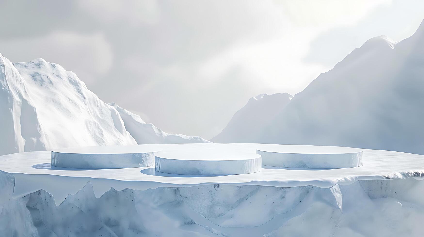 A large ice cube is sitting on top of a mountain photo