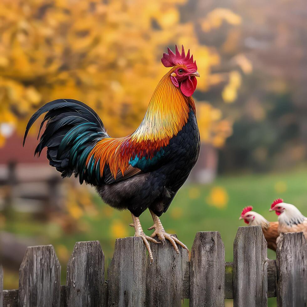 Rooster on a fence photo