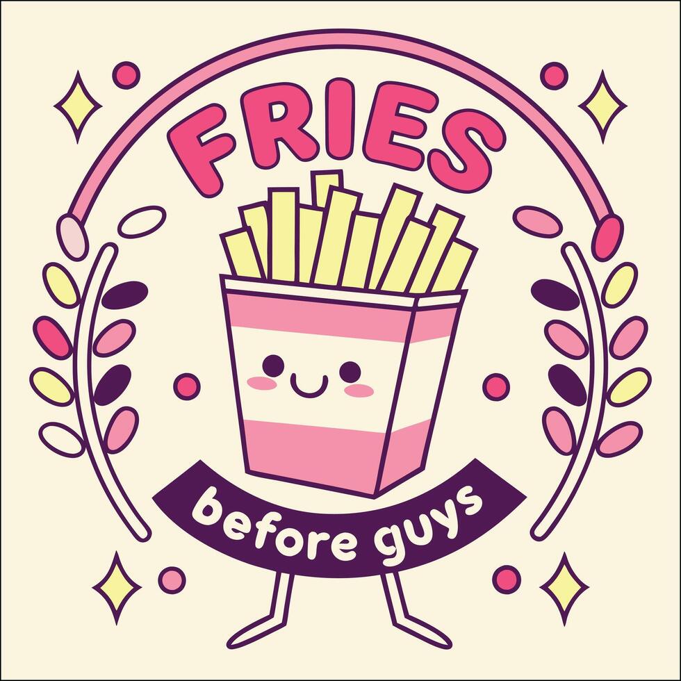 Fries before guys, a cartoon character with a box of fries vector