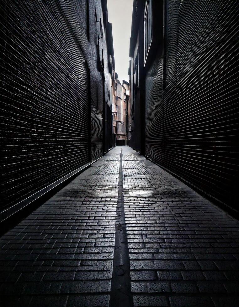 Cinematic narrow alley perspective photo