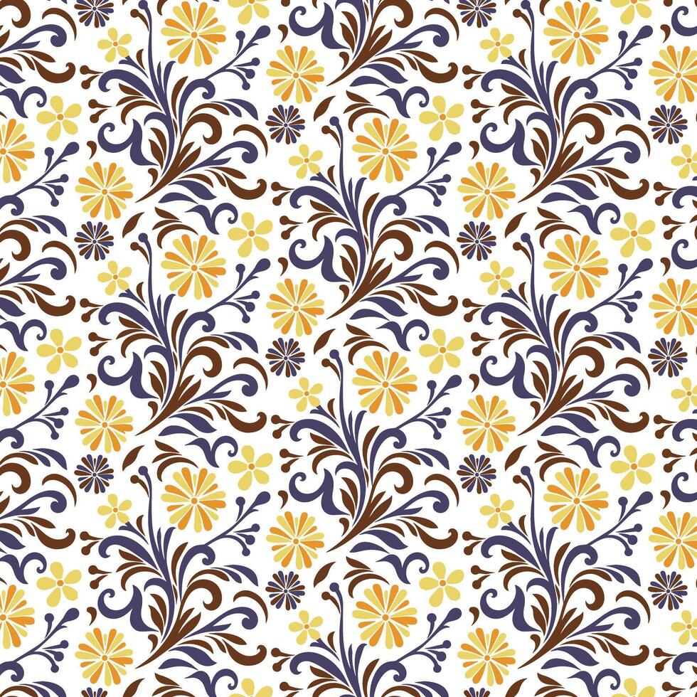 tropical wildflower pattern with blooming flowers and leafy textures for seamless wrapping and fabric vector