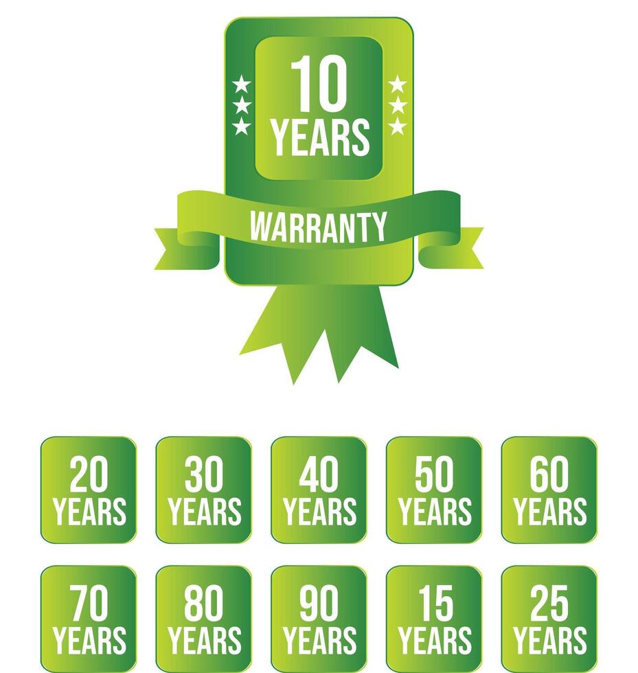 Modern Limited Warranty Collection with white background and green color editabile set vector
