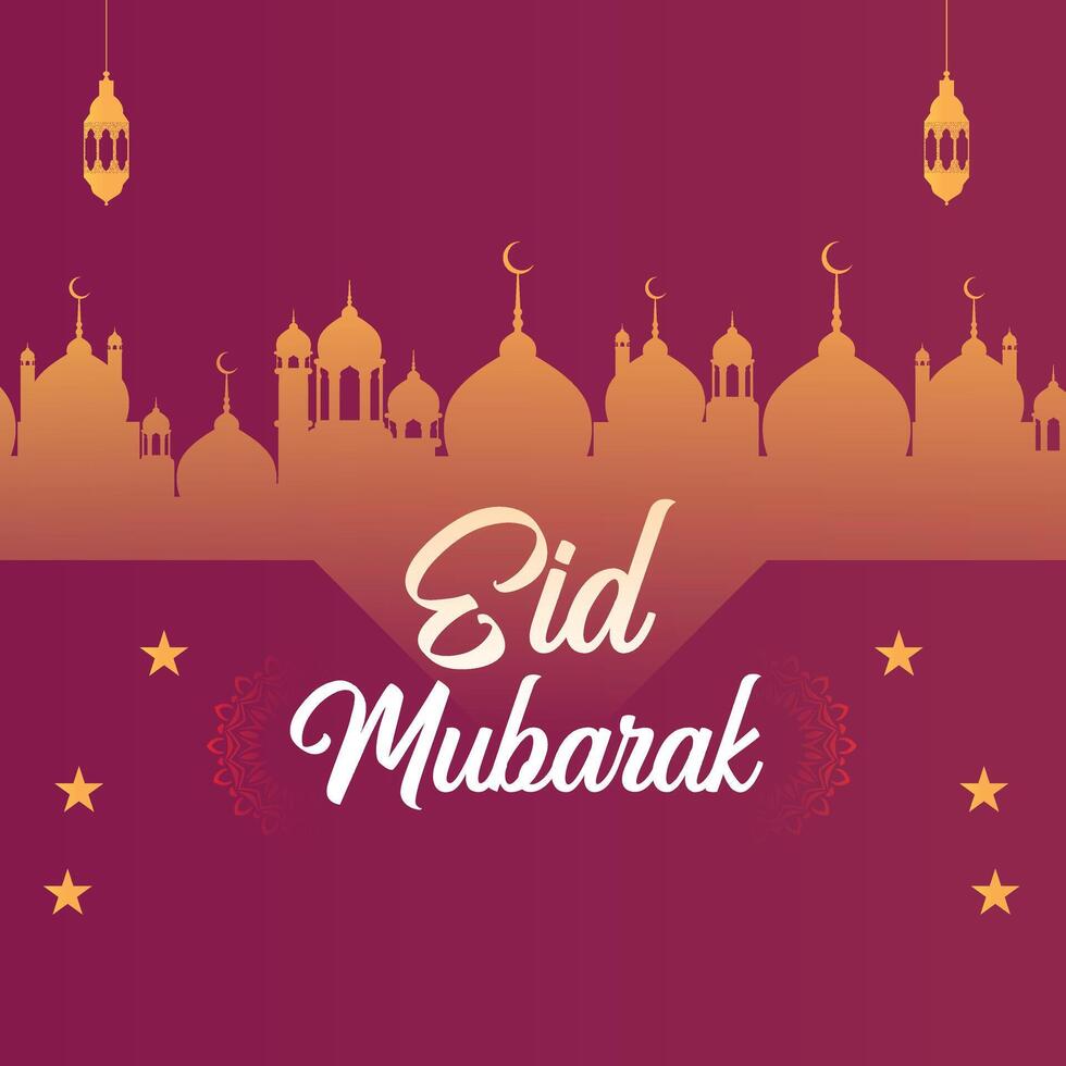 Eid Mubarak or Ramadan Kareem on Islamic design concept with red background modern Islamic holiday vector
