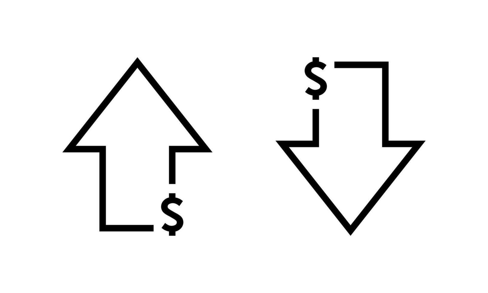 Dollar up and down arrow icon. USD growth and decline sign symbol vector