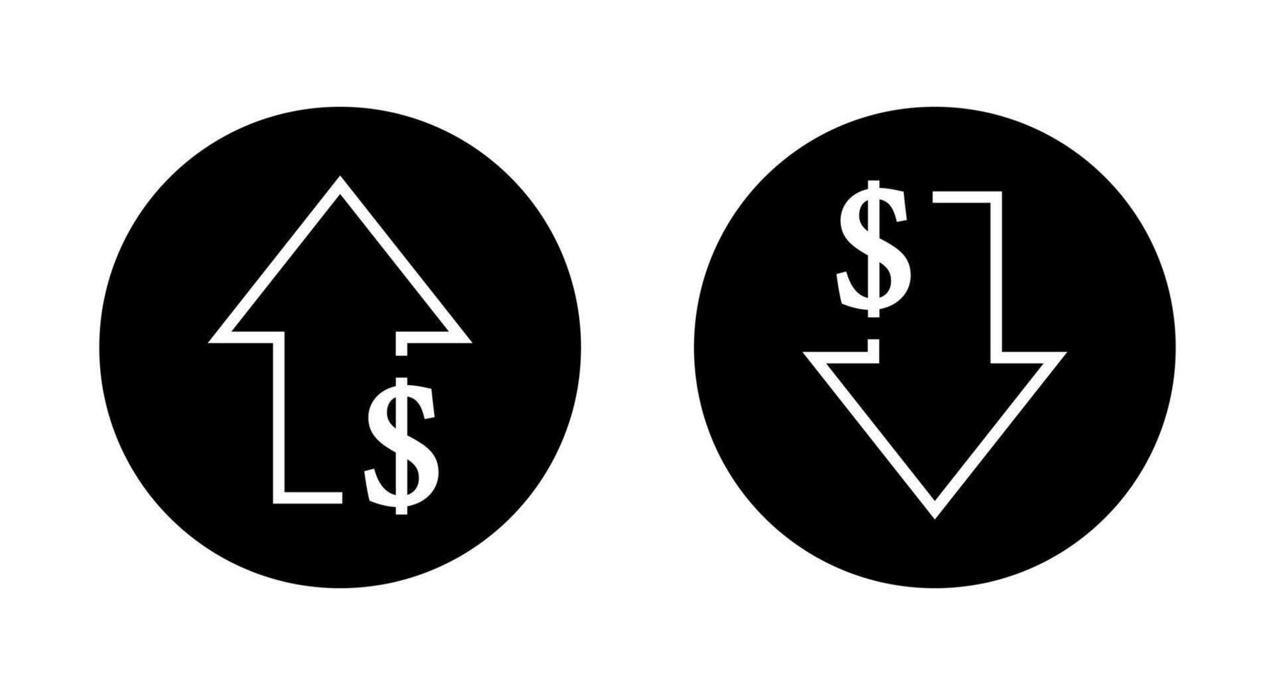 Increase and decrease dollar arrow icon on black circle. USD up and down sign symbol vector