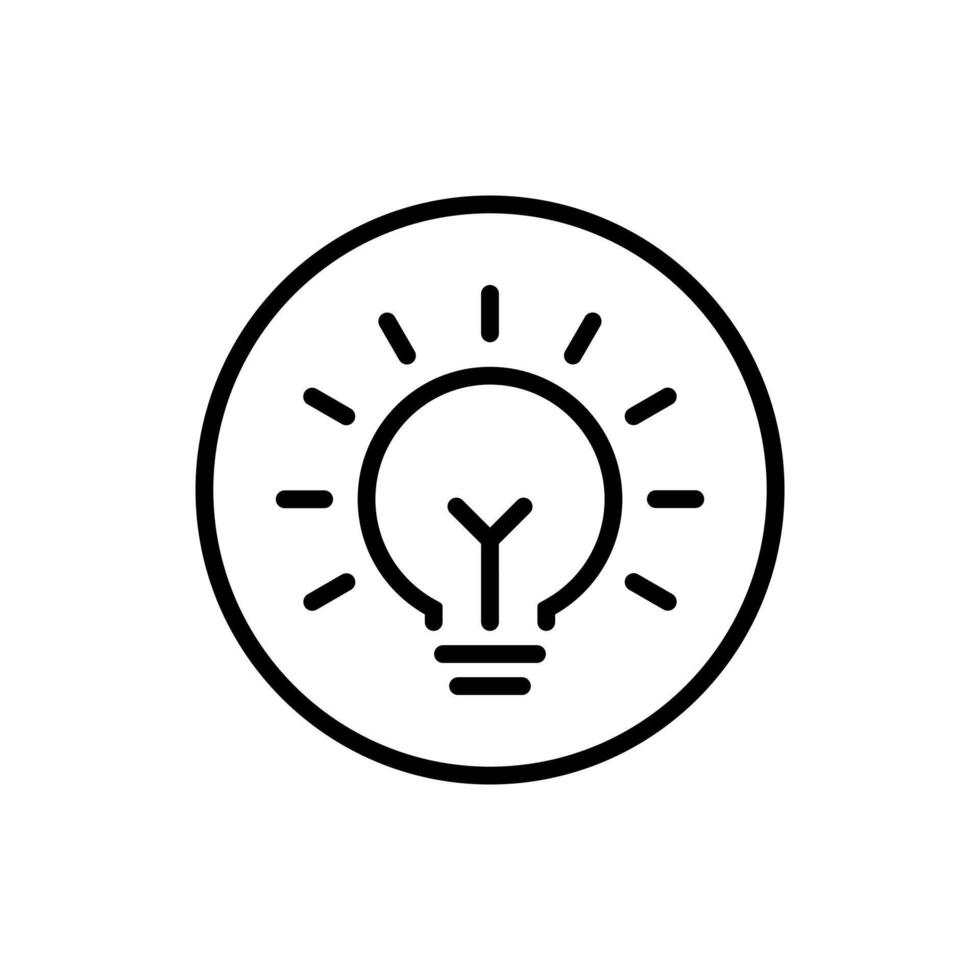 Light bulb, lamp outline icon on circle line vector