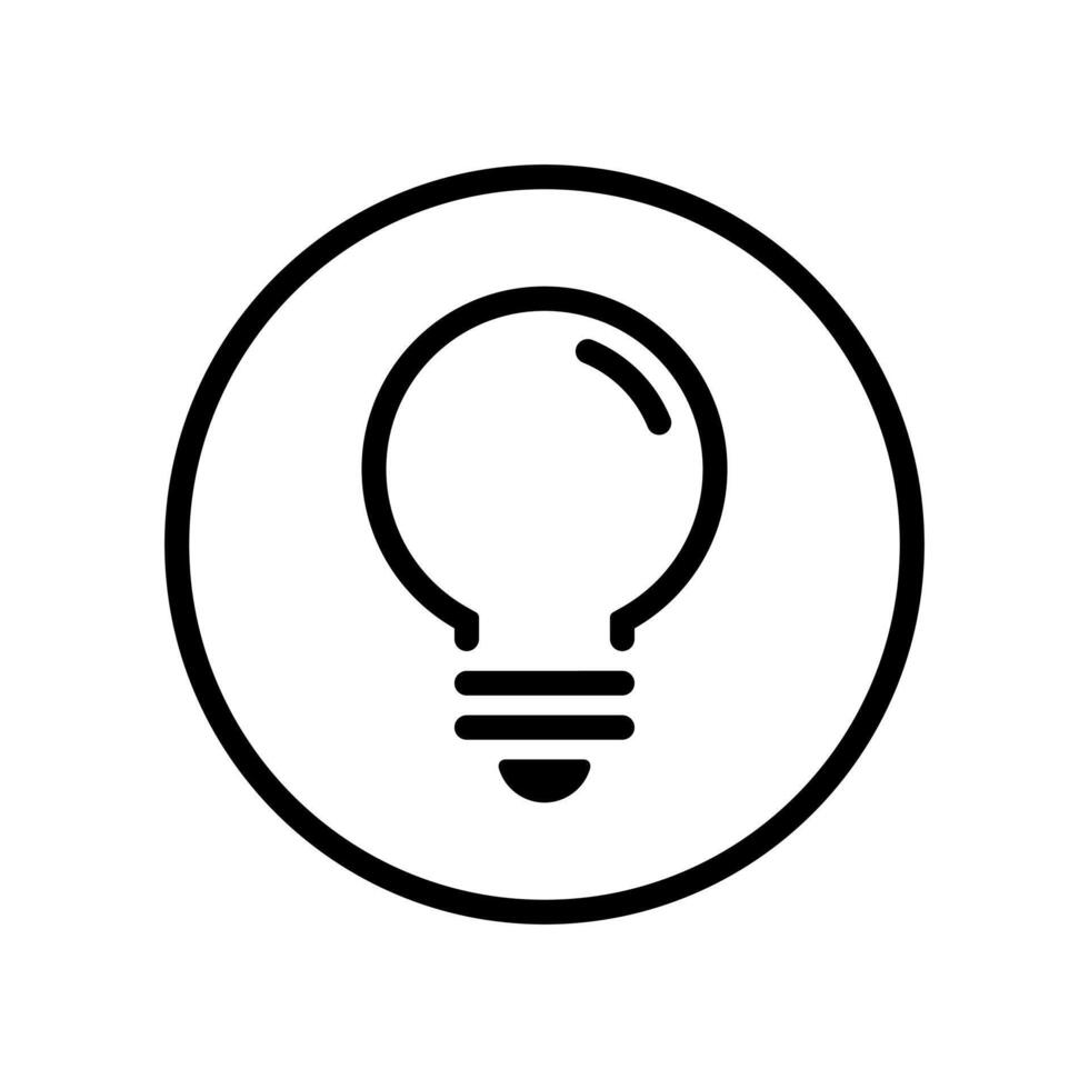 Simple light bulb outline icon on circle line. Lamp insight sign symbol vector