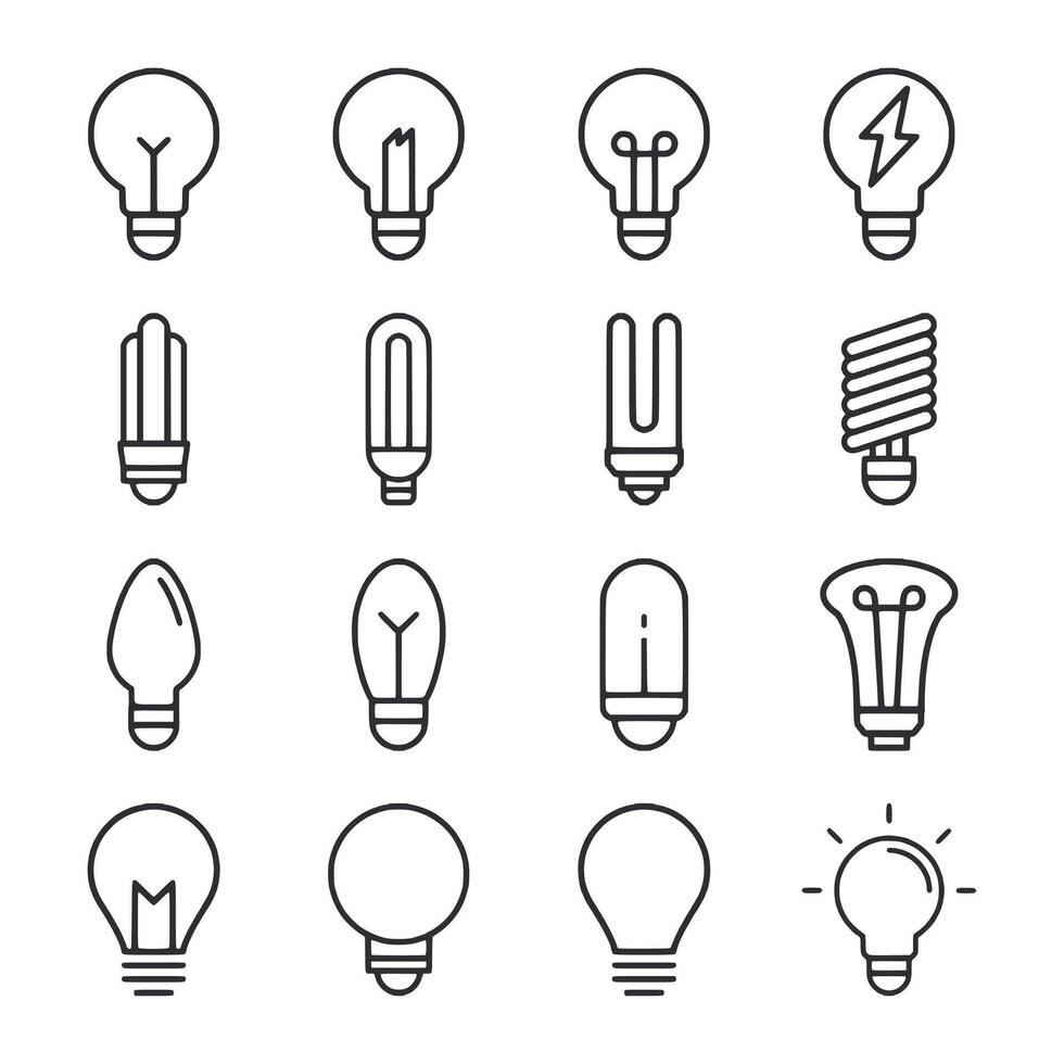 A set of light bulbs with different shapes and sizes vector