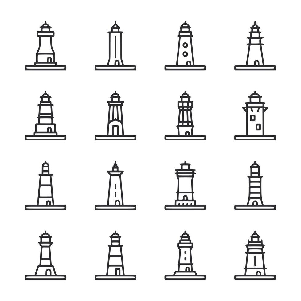 A set of lighthouse icons in a row vector