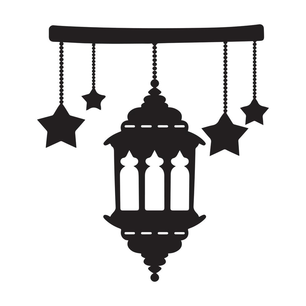 Ramadan Kareem Lantern Silhouette Design on White Background vector