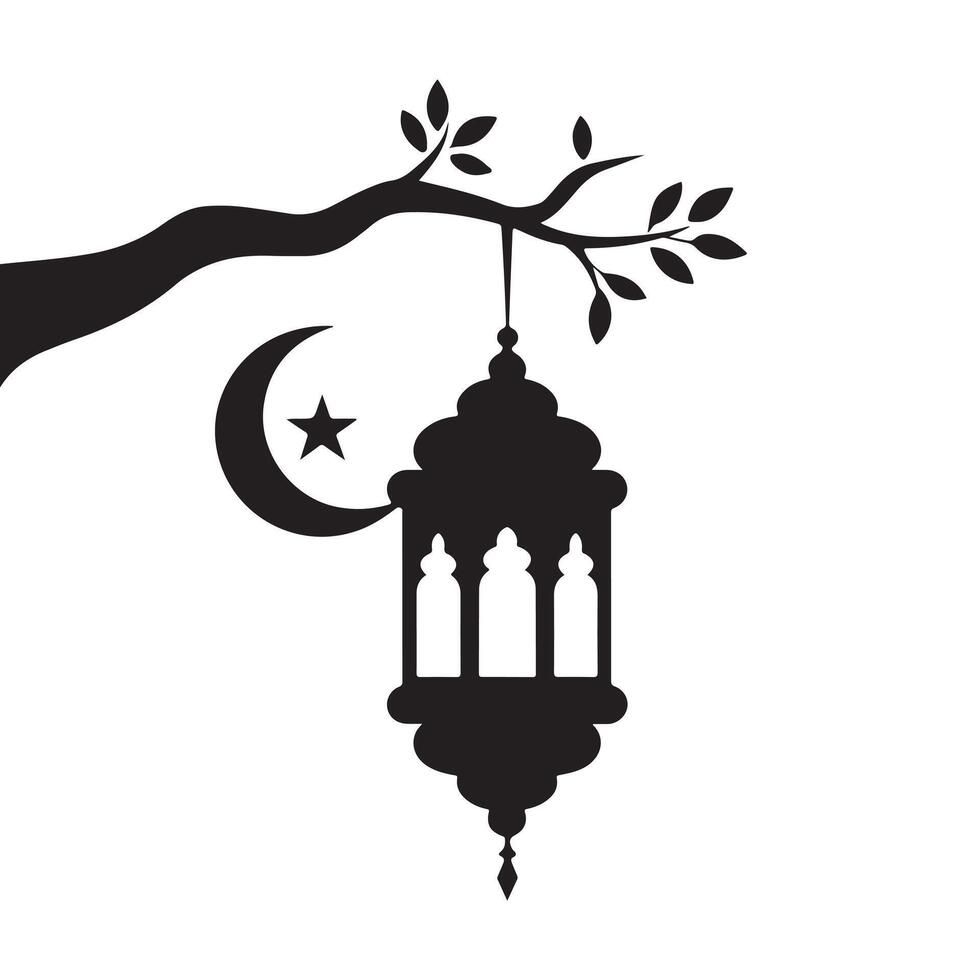 Ramadan Kareem Lantern Art, Silhouette Design on White Background vector
