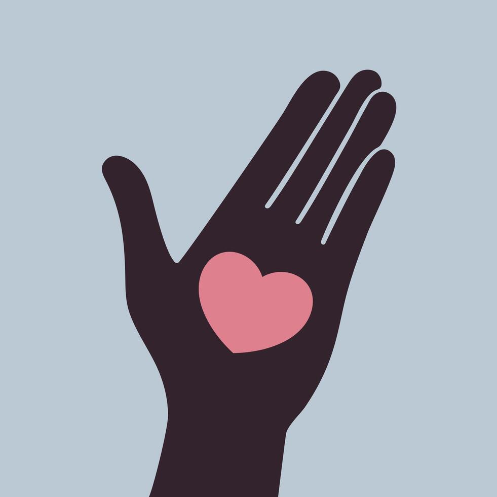 Heart on open hand palm. Heart on cartoon hand vector